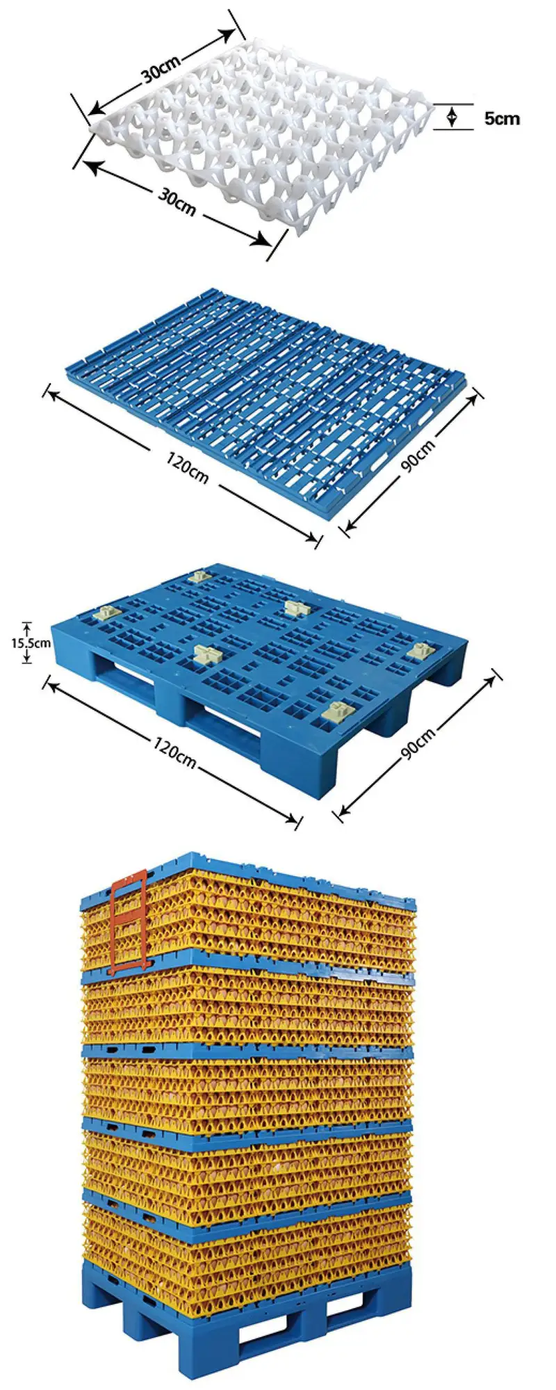 BOJAY Egg Transport Pallets and Stacked Egg Tray Set (ET01, ET02, ET01+ET02+TE30)