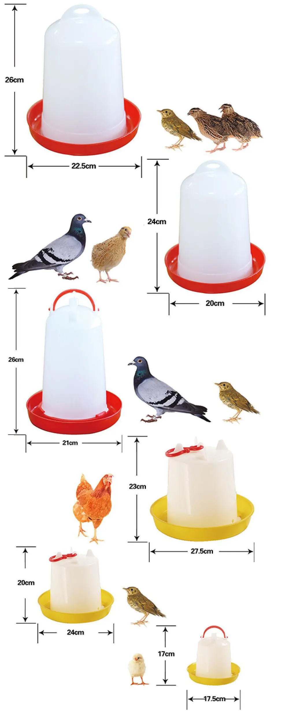 BOJAY Portable Drinkers for Small Birds and Chicks, 1 kg to 5 kg (DT26 to DT28, DT07 to DT09)