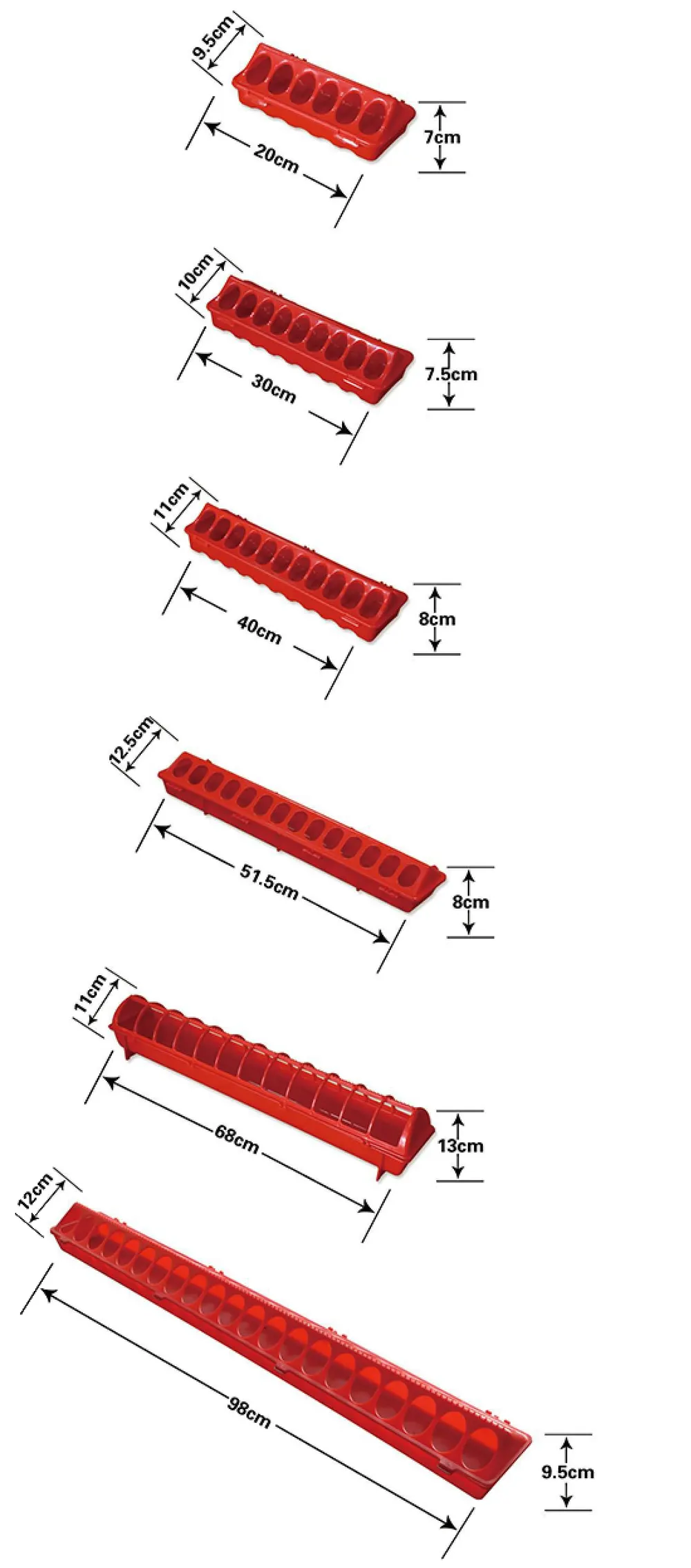 BOJAY Plastic Trough Feeders, 20 cm to 98 cm (AA-9 to AA-13 and AA-4)