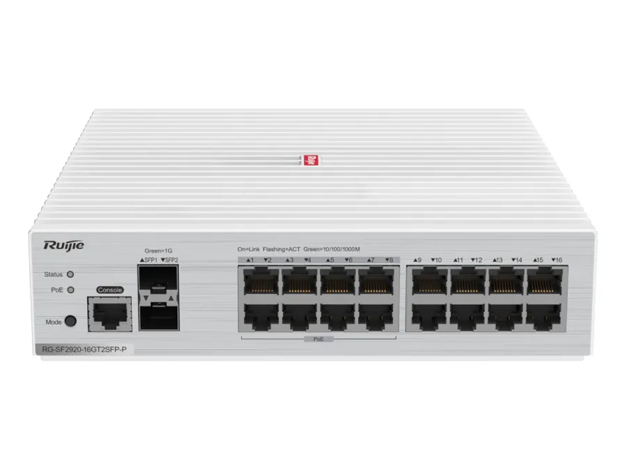 RG-SF2920-16GT2SFP-P 16-Port GE All-Optical PoE Switch, 2 x Gigabit Uplink Optical Ports