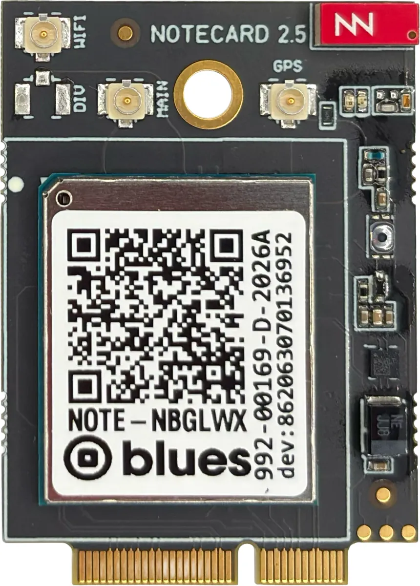 Blues Notecard for Skylo, cellular + Wi-Fi + NB-NTN satellite IoT module (LTE-M, 2G/3G, 10 KB satellite data included)