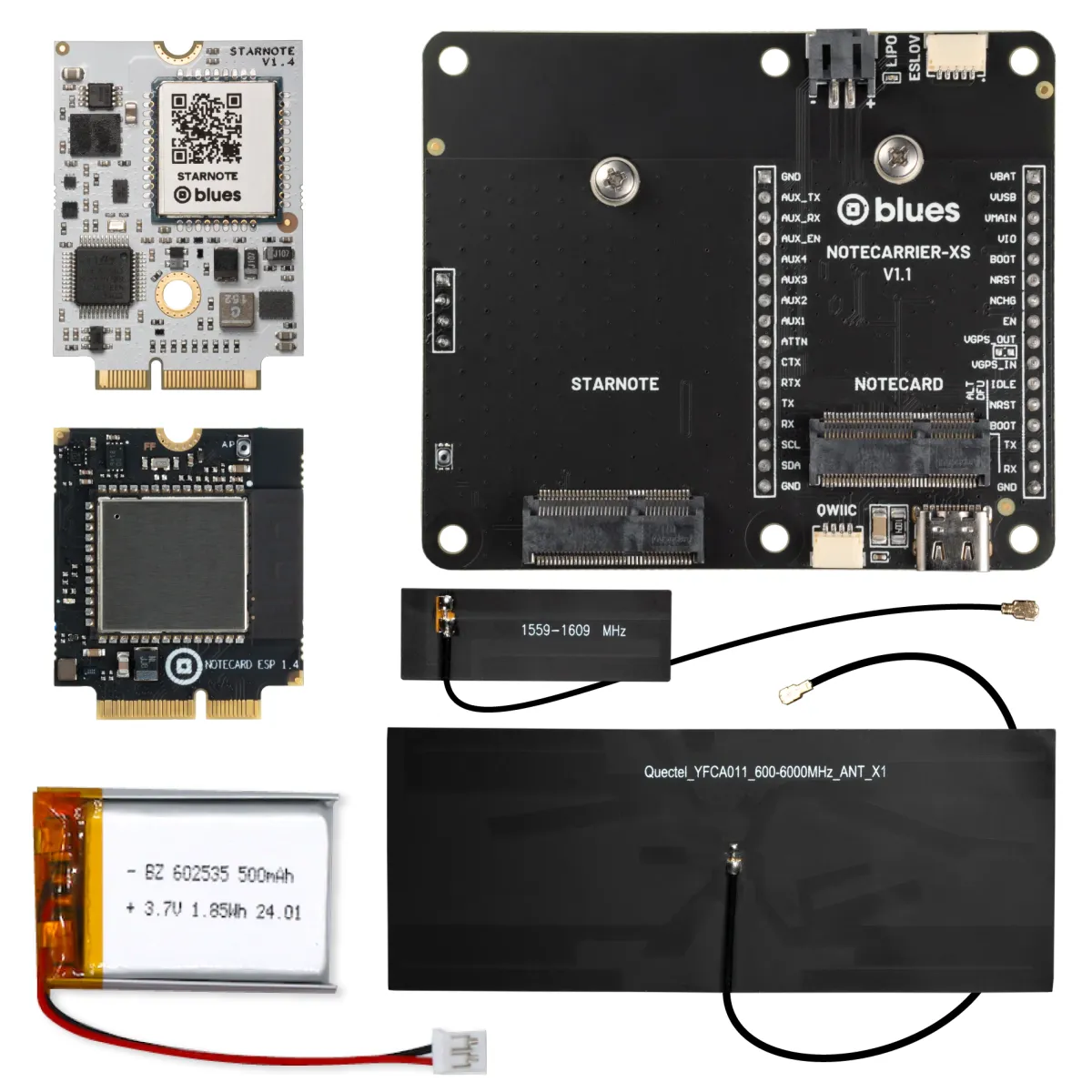 Blues Starnote for Skylo Starter Kit (Starnote, Notecard WiFi, Notecarrier XS, antennas and battery)