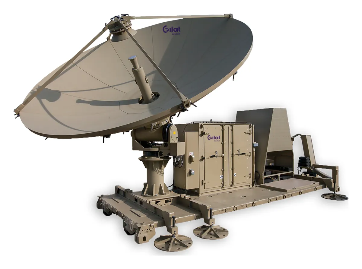 Gilat DataPath DKET 3400 Series 4.0/4.2 m X-, Ku- and Ka-Band Single-Skid Transportable Earth Terminal on a 20 ft ISO Skid (MIL-STD-810G, WGS certified)