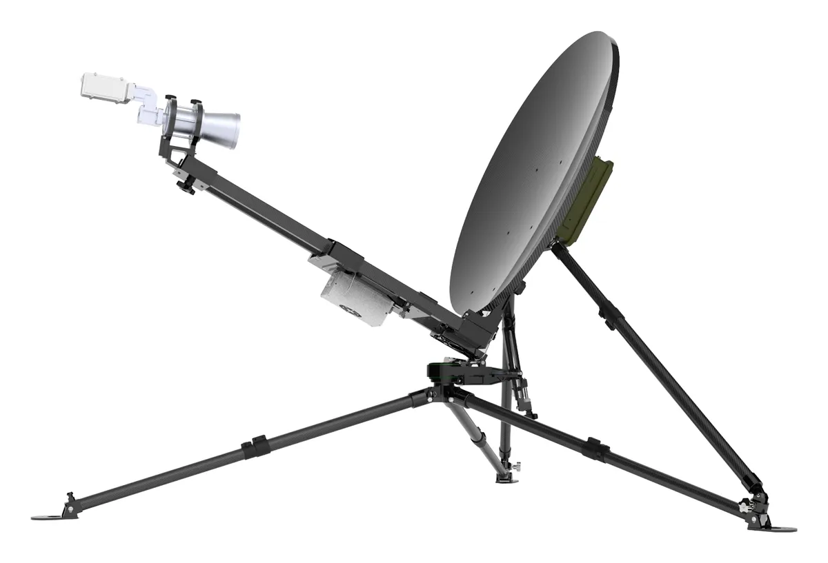 Requtech PICO 75 75 cm X-, Ku- and Ka-Band Flyaway Manpack Terminal, sold through Gilat (15 kg terminal)