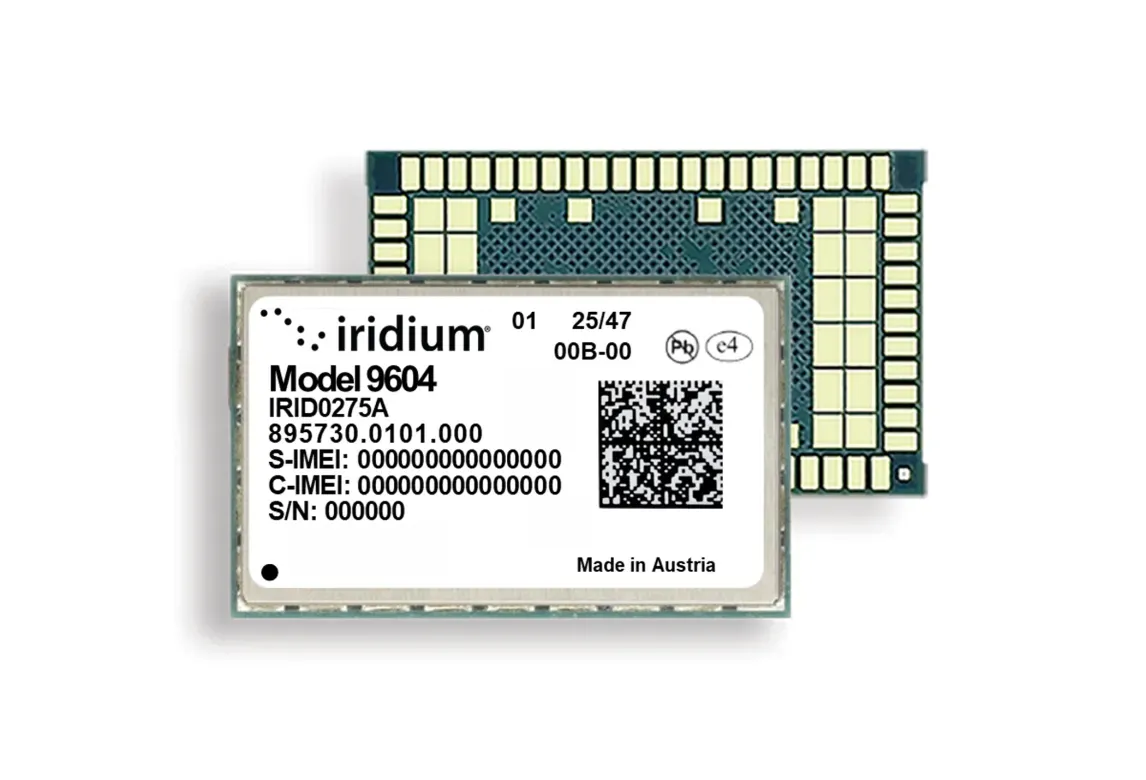 Iridium 9604 Hybrid IoT Module, satellite SBD + LTE-M cellular + GNSS in one module (16 x 26 x 2.4 mm)
