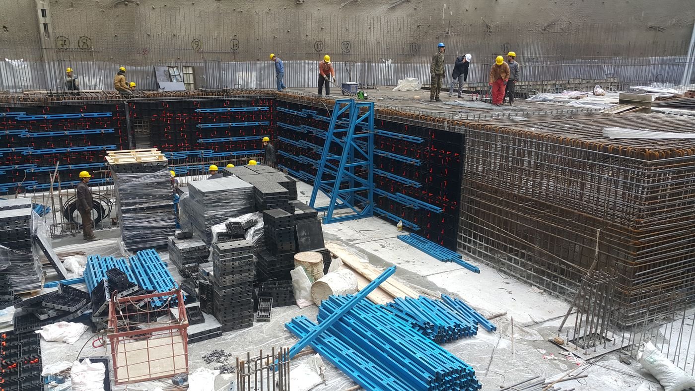 Formwork and steel reinforcement on a building site